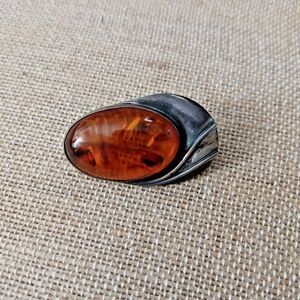 VINTAGE ART DECO Baltic Amber Sterling Silver BROOCH PIN